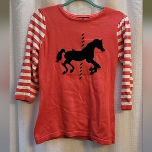 Sugarhill Boutique Orange Carousel Horse Sweater L/XL